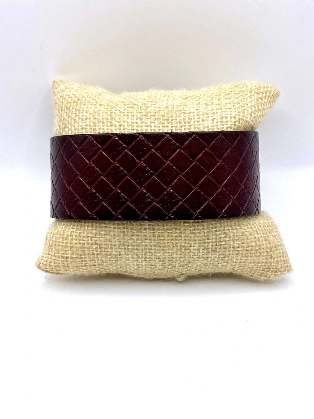 Wide Quilted Cuff Bracelet - Burgundy